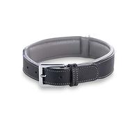Jack & Russell Premium Perro Cuero Collar Amy - Collar de Cuero Genuino con Grabado Original de J & R Sello en Relieve - Robusto y Elegante (M - Circunferencia del Cuello 40,5-46,5 cm, Negro/Gris)
