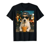 Jack Russell Terrier Bebiendo Café Helado Divertido Amante de los Perros Camiseta gráfica económica