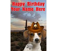 Jack Russell Terrier Dog j718 Cowboy Sheriff - Tarjeta de felicitación de cumpleaños (tamaño A5, personalizable)