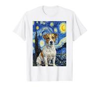 Jack Russell Terrier Noche Estrellada Perro Arte Camiseta gráfica económica, Hombre, Blanco, L