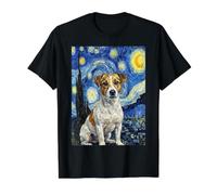 Jack Russell Terrier Noche Estrellada Perro Arte Camiseta gráfica económica, Hombre, Negro, XL