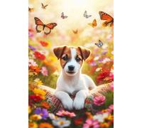 Jack Russell Terrier Puppy in a field of colorful flowers Notebook - Large 6 x 9 inches - 127 Pages