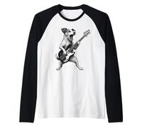 Jack Russell Terrier Tocando Bajo Música Rock Perro Camiseta Manga Raglan