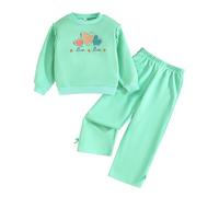 Jack Will Cute Children's Lace Trimmed Round Neck Top And Pants Set Stylish Casual Adorable Comfortable School Style And Perfect For Vacations. Conjunto de ropa, verde, 4-5 años