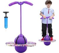 JACKANNA Balón hinchable con asa para niños - pelota de salto para niños en edad de jardín de infantes, pelota de salto con reposapiés y plataforma para saltos, entrenamiento y diversión (morado)