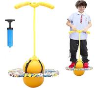 JACKANNA Balón hinchable con asa para niños - pelota de salto para niños en edad de jardín de infantes, pelota con reposapiés y plataforma para saltos, entrenamiento y diversión (amarillo)