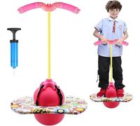 JACKANNA Balón hinchable con asa para niños - pelota de salto para niños en edad de jardín de infantes, pelota con reposapiés y plataforma para saltos, entrenamiento y diversión (rojo)