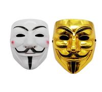 JACKANNA Juego de 2 máscaras V como Vendetta, Anonymous, unisex, para Halloween, cosplay, carnaval (adultos y niños) (blanco + oro)