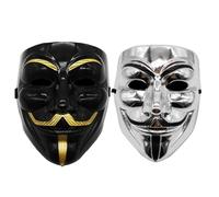 JACKANNA Juego de 2 máscaras V como Vendetta, Anonymous, unisex, para Halloween, cosplay, carnaval (adultos y niños) (negro + plata)