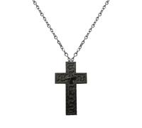 JACKANNA Thanos - Collar de cruz para hombre, plata antigua, acero inoxidable, juego de calamar coreano, 3D, cruz con compartimento secreto con caja oscura de diez caracteres, cadena de cruz, plata