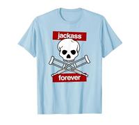 Jackass Forever Red Skull and Crutches Warning Logo Camiseta, Hombre, Azul Bebé, L