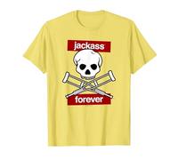 Jackass Forever Red Skull and Crutches Warning Logo Camiseta, Hombre, Limón, M