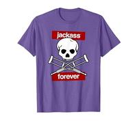 Jackass Forever Red Skull and Crutches Warning Logo Camiseta, Hombre, Morado Jaspeado, L