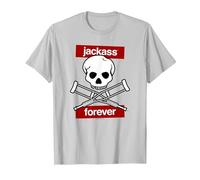 Jackass Forever Red Skull and Crutches Warning Logo Camiseta, Hombre, Plata, 3XL