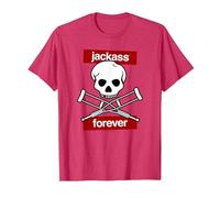 Jackass Forever Red Skull and Crutches Warning Logo Camiseta, Hombre, Rojo Jaspeado, M