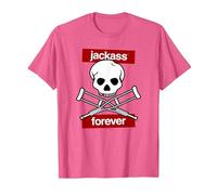 Jackass Forever Red Skull and Crutches Warning Logo Camiseta, Hombre, Rosa Jaspeado, L