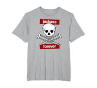 Jackass Forever Red Skull and Crutches Warning Logo Camiseta, Hombre Tallas Grandes, Gris Jaspeado, 3X Alto