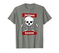 Jackass Forever Red Skull and Crutches Warning Logo Camiseta, Hombre, Verde Militar Jaspeado, 3XL