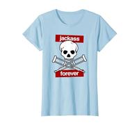 Jackass Forever Red Skull and Crutches Warning Logo Camiseta, Mujer, Azul Bebé, XL