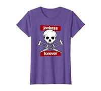 Jackass Forever Red Skull and Crutches Warning Logo Camiseta, Mujer, Morado Jaspeado, M