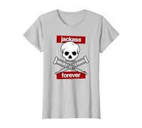 Jackass Forever Red Skull and Crutches Warning Logo Camiseta, Mujer, Plata, XXL