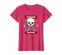 Jackass Forever Red Skull and Crutches Warning Logo Camiseta, Mujer, Rojo Jaspeado, XXL