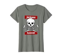 Jackass Forever Red Skull and Crutches Warning Logo Camiseta, Mujer, Verde Militar Jaspeado, XXL
