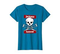 Jackass Forever Red Skull and Crutches Warning Logo Camiseta, Mujer, Zafiro, XL