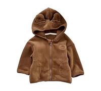 Jacke Fleecejacke für Mädchen und Jungen, lässig, flauschig, mit Reißverschluss, Plüsch, Dick, Warm, Kapuzenmantel, Kleinkind, /Winter, Bluse, Outfit für draußen (Brown, 6-9 Months)