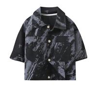 Jacke Kinder Mädchen Jungen Jeansjacke mit Buchstabenmuster, Klassische Mäntel, Jeansoberteile, lässige Oberbekleidung für Teenager (Black, 11-12 Years)