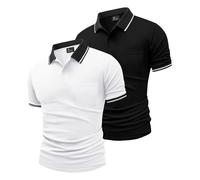 JACKETOWN 2 Pack Polos Hombre Manga Corta con Bolsillo Polo de Trabajo Transpirable de Secado Rápido Golf Hombre Camisa de Verano Slim Fit Camiseta Básica de Tenis(Blanco Negro 3XL)