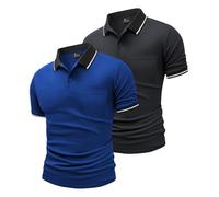 JACKETOWN 2 Pack Polos Hombre Manga Corta con Bolsillo Polo de Trabajo Transpirable de Secado Rápido Golf Hombre Camisa de Verano Slim Fit Camiseta Básica de Tenis(Azul Zafiro Gris 2XL)