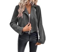 Jackets For Women Cropped Faux Suede Zip Front Lapel Long Sleeve Casual (Dark Gray,XL)