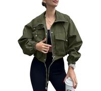 Jackets for Women Cropped Zip Up Lightweight Windbreaker with Pockets (Army Green,S)