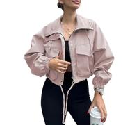 Jackets for Women Cropped Zip Up Lightweight Windbreaker with Pockets (Pink,XXL)
