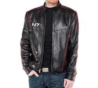 JACKETZONE Mass Effect 3 N7 - Chaqueta de piel negra, Negro - Piel auténtica., S