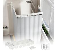 jackfru Barra de cortina de ducha plegable sin taladrar con cortina de ducha impermeable, barra de ducha giratoria en forma de L o recta, cortina de ducha con barra para baño bañera (blanco, 5