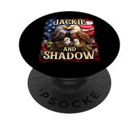 Jackie y Shadow Bald Eagle en la bandera estadounidense PopSockets PopGrip Adhesivo