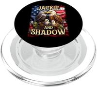 Jackie y Shadow Bald Eagle en la bandera estadounidense PopSockets PopGrip para MagSafe