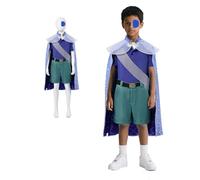 Jackolume Disfraz de embajador de la Tierra pequeña Elio para niños, disfraz de anime Little Earth Elio para cosplay, camiseta corta, pantalones, cinturón, capa, uniforme azul para Halloween