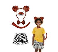 Jackolume Kit de 5 piezas de disfraz de bailarina de tigre para niños, diadema de orejas de tigre, cola, nariz, corbatín, pantalones, disfraz de tigre salvaje, disfraz de tigre de Halloween y fiesta