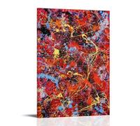 Jackson Pollock - Póster clásico de obra maestra sin título (rojo, amarillo, azul) para pared, lienzo para sala de estar, decoración de dormitorio, obras de arte de 60 x 90 cm