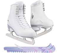 Jackson Ultima Patines de hielo con figura blanca para niñas/jóvenes, 1 paquete con protectores de patinaje Guardog