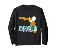 Jacksonville Coastal City Palmeras Y Florida Mapa Vintage Manga Larga