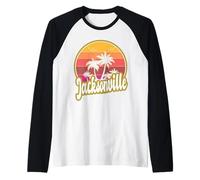 Jacksonville Florida Playa Retro Atardecer Camiseta Manga Raglan
