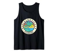 Jacksonville Retro Travel Badge Florida Sunset Palmeras Camiseta sin Mangas