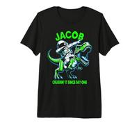 Jacob Crushin' It Since Day One Astronauta Dinosaurio Dibujos Animados Camiseta Premium