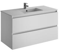 Jacob delafon Conjunto Mueble de baño y Lavabo de 100 cm Mueble Blanco con 2 cajones de Cierre amortiguado Lavabo Plano. Ola EB1352-N01