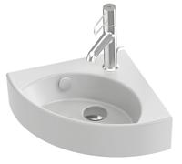JACOB DELAFON Lavamanos pequeño en esquina para baño Lavabo compacto de cerámica blanca, fácil limpieza y mantenimiento 1 orificio para grifería 34x34 cm Odéon Rive Gauche EGP112-00