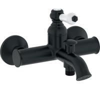 Jacob Delafon Louise - Mezclador de baño y ducha de pared, diseño retro, mango cerámico, ahorro de agua, 21 x 14,80 x 19,50 cm, color negro mate